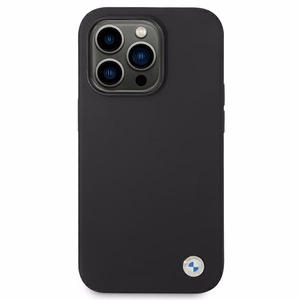 BMW silikoni metalli logo kotelo iPhone 14 Pro Max - musta