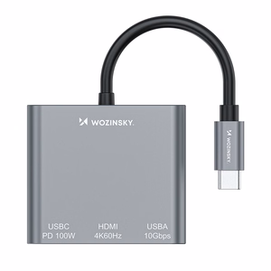 Wozinsky WHCH-01 USB-C PD 100W HDMI 4K@30Hz USB-A 10Gbps Keskitin - harmaa