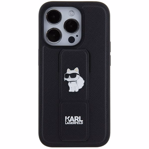 Karl Lagerfeld Gripstand Saffiano Choupette Pins -suojakuori iPhone 14 Prolle - musta