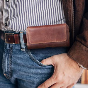 Horizontal Leather Belt Phone Pouch for iPhone 12 Mini / 13 Mini, Samsung Galaxy A40 / S8, Xiaomi 12 / Redmi 5A, Royal Crazy Horse, Size M, Brown