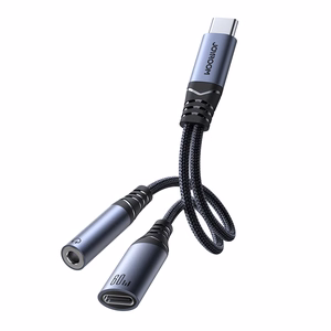 Joyroom SY-C02 2in1 DAC-sovitin USB-C - USB-C / 3,5 mm minijack - musta