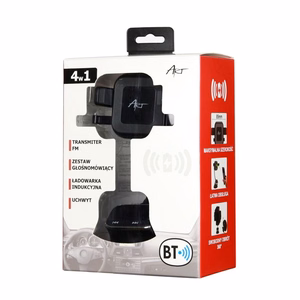 Universaali 4-in-1 autopidike (handsfree, 10W langaton laturi, FM-lähetin) MP3TR FM-09BT