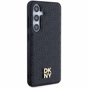 DKNY Nahkainen Pattern Metal Logo MagSafe Suojakuori Samsung Galaxy S24:lle - Musta