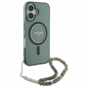 Guess IML Glitter With Pearl Hihna MagSafe Suojakuori iPhone 16 Plus:lle - vihreä