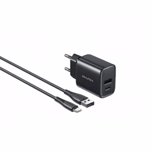 Laturi Awei PD85T-EU 22.5W USB-A/USB-C + USB-A–USB-C kaapeli 1.0m musta