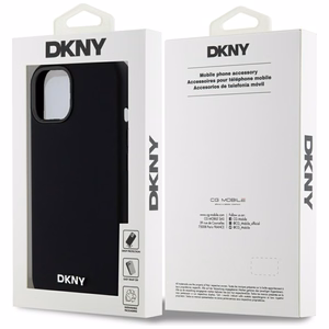 DKNY Liquid Silikoninen Small Metal Logo MagSafe Suojakuori iPhone 14/15/13:lle - musta