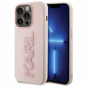 Karl Lagerfeld 3D Rubber Glitter Logo Suojakuori iPhone 15 Pro Max:lle - vaaleanpunainen