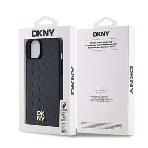DKNY Nahkainen Monogrammi-kuvio Metallinen Logo MagSafe Suojakuori iPhone 15 Plus / 14 Plus:lle - musta