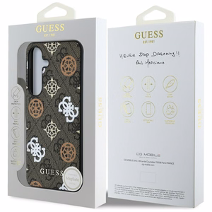 Guess 4G Printed Colored Peony Pattern MagSafe Suojakuori Samsung Galaxy S25:lle ruskea