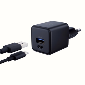 Musta 3mk Hyper GaN -seinälaturi, 20 W, QC4+/PD/PPS, USB 1A1C, EU