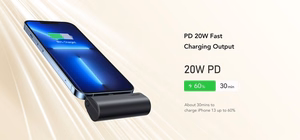 Ulkoinen akku Veger PlugOn (W0556P) PD QC3.0 3A 20W 5000 mAh sisäänrakennetulla Lightning-liittimellä musta