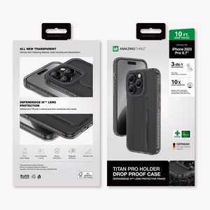 Amazing Thing Titan Pro Holder Suojakuori 10FT IP156.7PTHBK iPhone 15 Pro Max:lle musta jalustalla