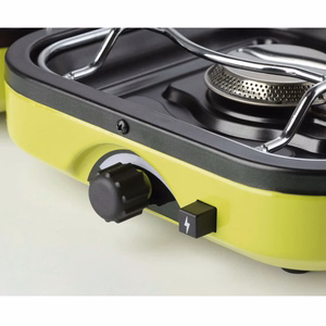 Meva DUAL COMPACT + GRILL retkikaasukeitin kaasupatruunoille, taitettava 2-polttiminen malli grillilevyllä