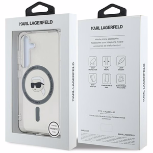 Karl Lagerfeld Button Karl Head Printed Logo MagSafe Alkuperäinen Pussi Samsung Galaxy S25:lle Musta