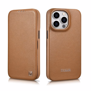 iCarer CE Premium Leather Folio Case iPhone 14 Pro Magneettinen Flip Leather Folio Case MagSafe ruskea (WMI14220714-BN)