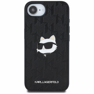 Karl Lagerfeld Monogram Choupette Head Pin iPhone 16e Suojakuori - Musta