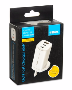 iBOX C-65 valkoinen, GaN 65 W yleinen laturi UK-pistoke