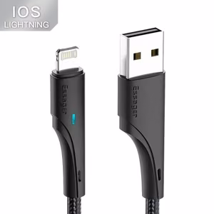 USB kaapeli Essager Rous musta Lightning 100cm LED-merkkivalolla