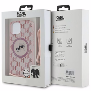 Karl Lagerfeld IML Crossbody Monogram Karl & Choupette Head MagSafe Suojakuori iPhone 15 / 14 / 13:lle - vaaleanpunainen