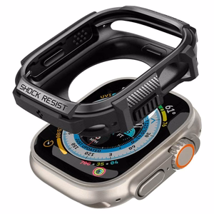 Spigen Rugged Armor -suojakuori Apple Watch Ultra 49 mm -mallille, mattamusta