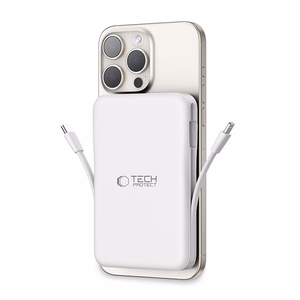 Tech-Protect LifeMag PB31 Power Bank MagSafe 10000mAh 15W USB-C / USB-A / Sisäänrakennetut USB-C / Lightning-kaapelit - Valkoinen