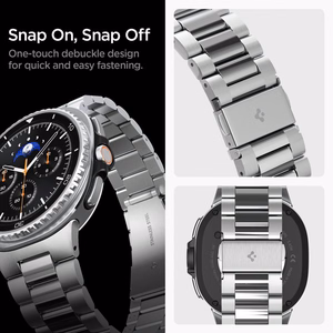 Spigen Modern Fit -hihna Galaxy Watch 8 / Classic (40 / 44 / 46mm) hopeinen