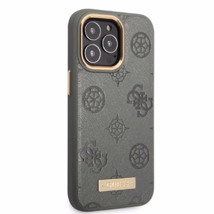 Guess GUHMP13XSAPSTG iPhone 13 Pro Max 6.7 harmaa/harmaa kova suojakuori Peony Logo Plate MagSafe