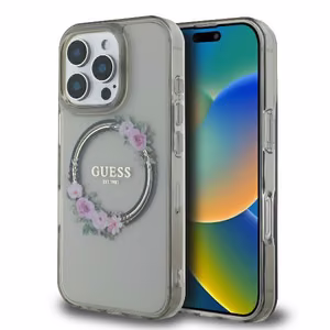 Guess GUHMP16XHFWFCK iPhone 16 Pro Max 6.9" musta/musta kovakuori IML Flowers Wreath MagSafe
