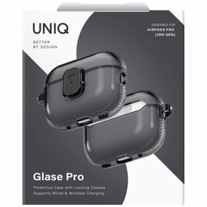 Uniq Glase Pro Suojakuori AirPods Pro 3:lle lukitussuojakuori - läpinäkyvä musta