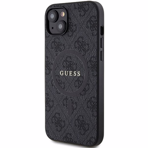 Guess 4G Collection nahka Metal Logo MagSafe kotelo iPhone 15/14/13 - musta