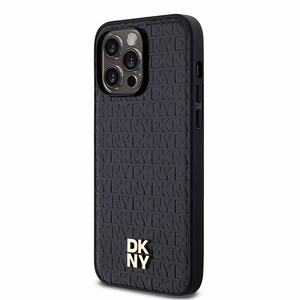 DKNY Nahkainen Kuvio Metallinen Logo MagSafe Suojakuori iPhone 13 Pro Max:lle - musta