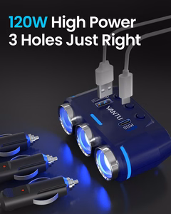 Car Cigarette Lighter Socket Splitter B39-C - 3 sockets + USB + Type C - QC 3.0 PD 3A 120W with display and cable