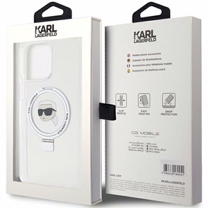 Karl Lagerfeld KLHMP15XHMRSKHH iPhone 15 Pro Max 6.7 valkoinen/valkoinen kovakuori Ring Stand Karl Head MagSafe