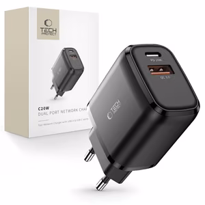 Tech-Protect C20W laturi USB-C PD 20W / USB-A QC 3.0 - musta