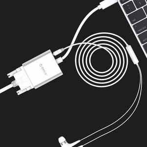 Orico PTAV sovitin USB-C–VGA ja 3,5 mm, Full HD, 0,15 m – hopeanvärinen