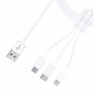 3mk-kaapeli 3in1 USB-A - micro USB / Lightning / USB-C 1,2 m 20V/2.4A 15W - valkoinen