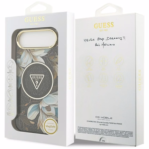 Guess IML Glitter Flowers Triangle MagSafe Suojakuori iPhone Air:lle - musta