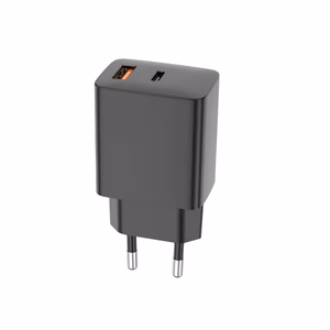 Setty USB-A + USB-C PD/QC 30W seinälaturi musta + USB-C-kaapeli 1m RLSK-AC-01 musta