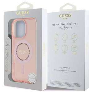 Guess IML Rhinestones MagSafe Suojakuori iPhone 16 Pro Max:lle - vaaleanpunainen