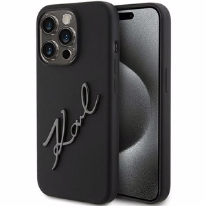 KARL LAGERFELD Suojakuori IPHONE 15 Prolle KLHCP15LSKSBMCK (Silicone Karl Script Logo) musta