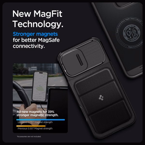 Spigen Optik Armor Mag Suojakuori MagSafe:lla iPhone 16 Pro Max:lle - musta