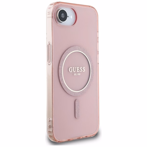 GUESS IML Glitter Circle MagSafe Alkuperäinen Suojakuori iPhone 17e/16e:lle - Vaaleanpunainen
