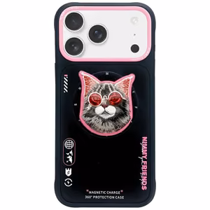 NIMMY Suojakuori GLASSES COOL CAT MagSafe-yhteensopiva iPhone 17 Pro:lle - musta vaaleanpunainen
