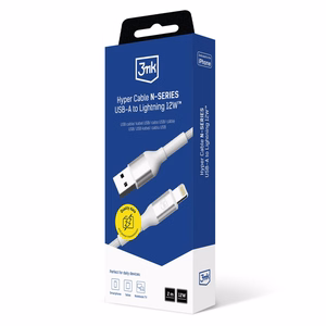 3mk Hyper Cable N-SERIES USB-A / Lightning 2 m 5V/2.4A 12W - valkoinen