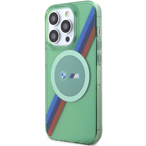 BMW M Tricolor Stripes MagSafe Suojakuori iPhone 15 Pro:lle - vihreä