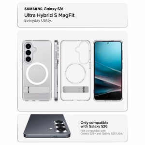 Spigen Ultra Hybrid S Mag MagSafe Suojakuori Samsung Galaxy S26:lle - läpinäkyvä ja valkoinen