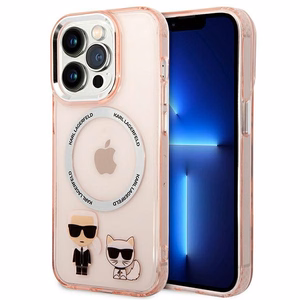 Karl Lagerfeld KLHMP14LHKCP iPhone 14 Pro 6.1 kovakuori vaaleanpunainen / vaaleanpunainen Karl & Choupette Aluminum Magsafe