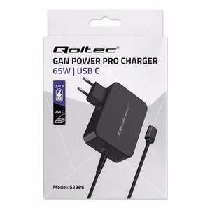 Qoltec 52386 GaN Power Pro Laturi 65W USB-C Musta