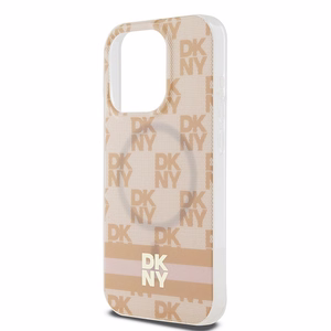 DKNY IML Ruudullinen Mono-kuvio ja Painetut Raidat MagSafe Suojakuori iPhone 15 Pro:lle - vaaleanpunainen