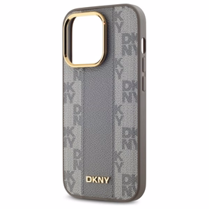 DKNY Nahkainen Checkered Mono Pattern MagSafe iPhone 14 Pro:lle Suojakuori - Beige